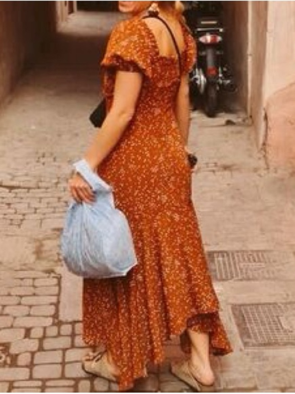 Lucca Rust Flowy Polka Dot Maxi Dress with Puff Sleeves, Size Medium - Picture 4 of 4